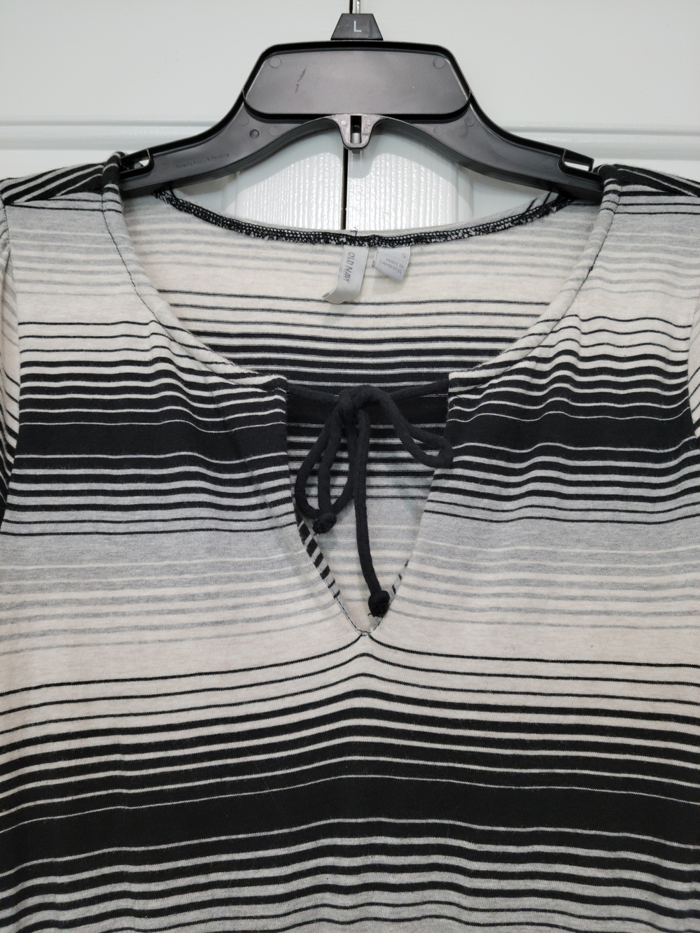 Old Navy Black and White Striped Midi Dress with Tie Neck - Picture 6 of 11